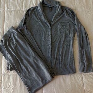 SKIMS Heather Gray Long Sleeve Button Pajama Set